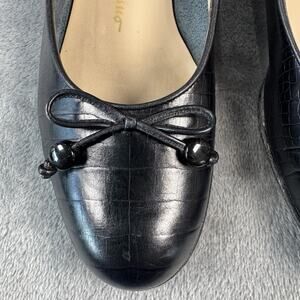 Salvatore Ferragamo women’s flats 5B Black Croc Embossed Leather Cord Bow Bead